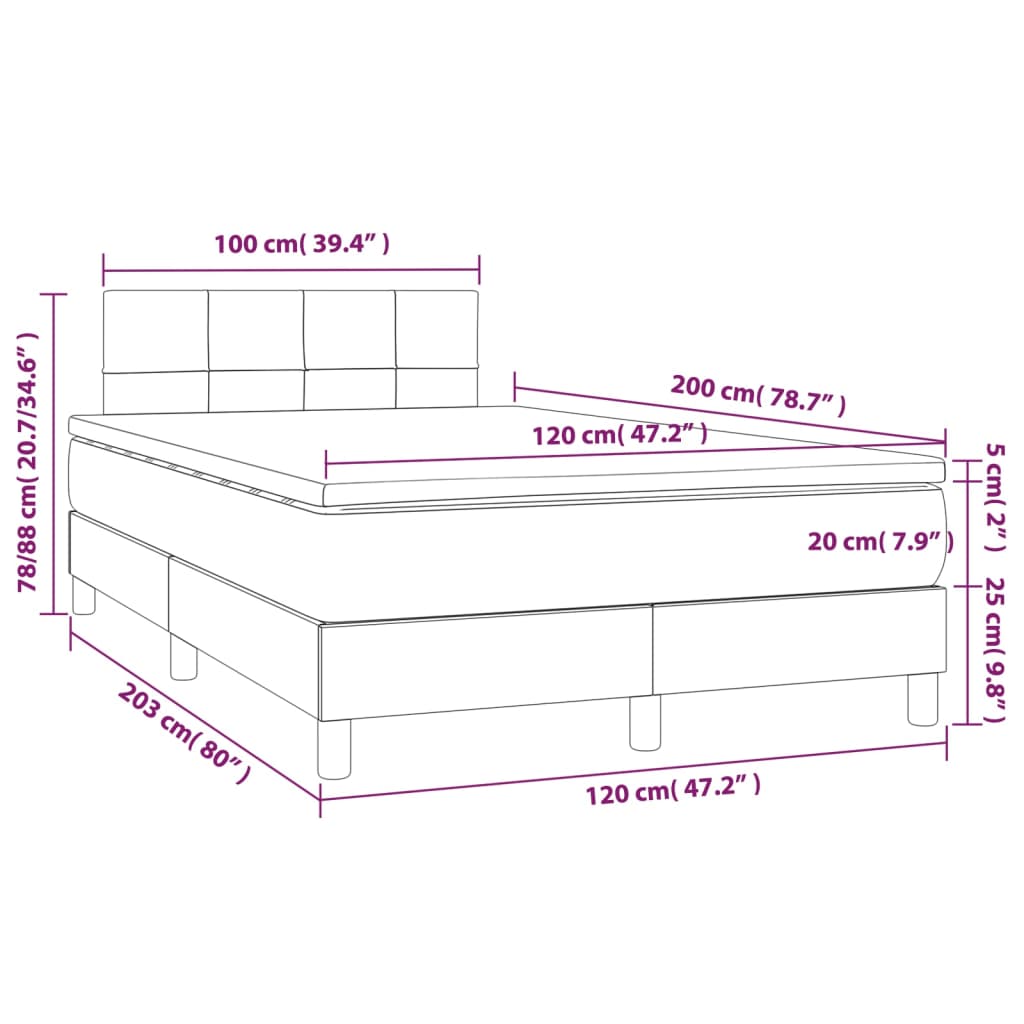 vidaXL Cama box spring c/ colchão e LED 120x200 cm tecido azul