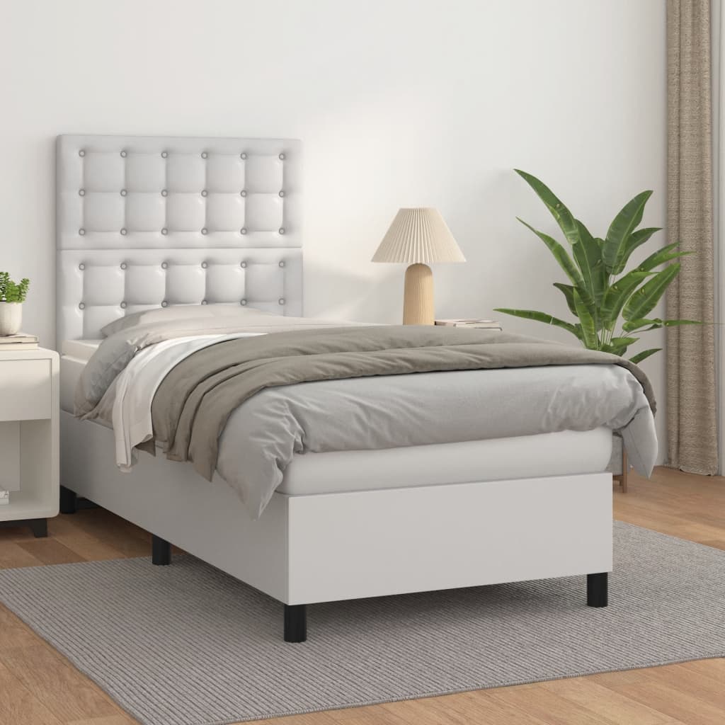 vidaXL Cama com molas/colchão 100x200 cm couro artificial branco