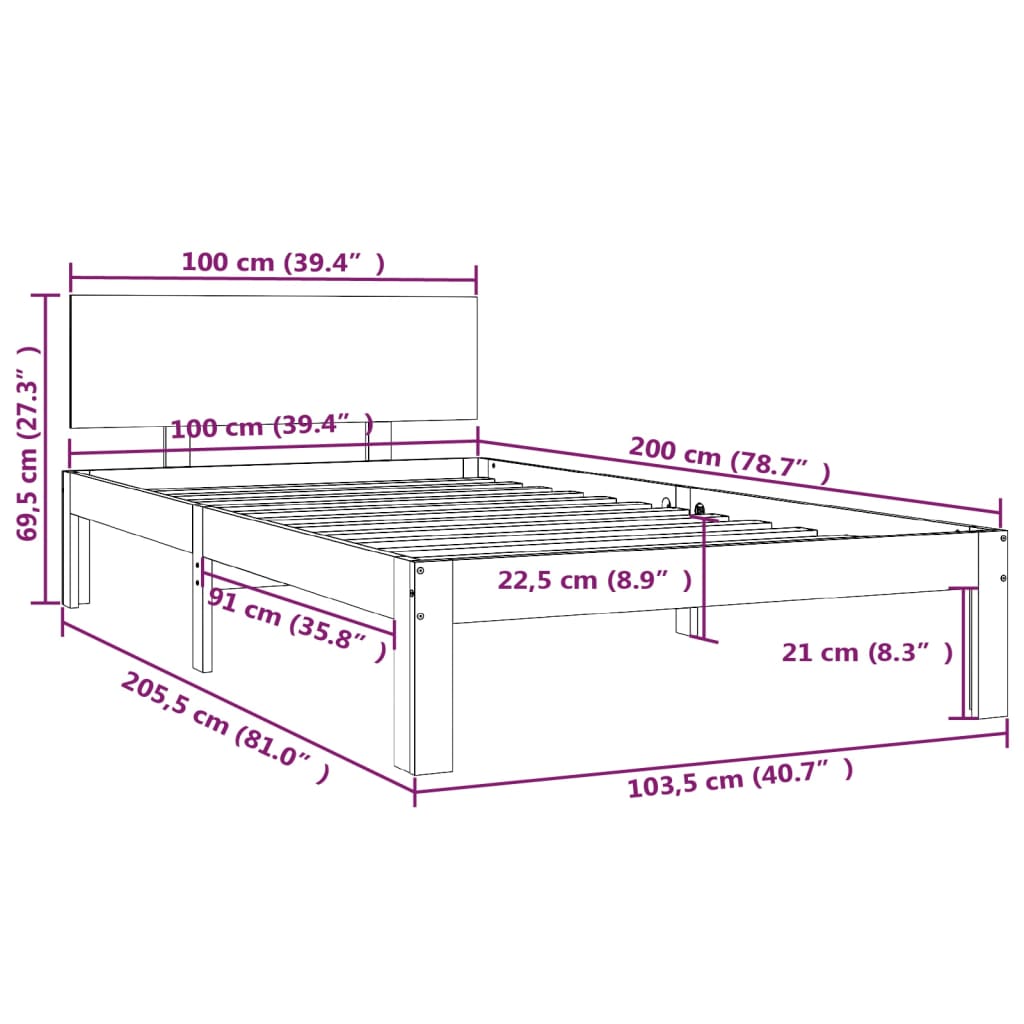 vidaXL Estrutura de cama 100x200 cm madeira pinho maciço castanho mel