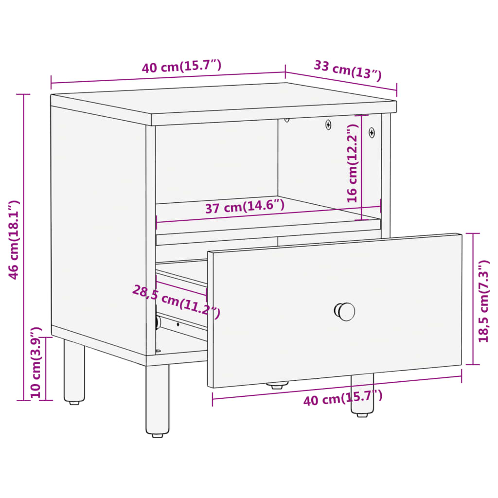 vidaXL Mesas de cabeceira 2 pcs 40x33x46 cm madeira mangueira maciça