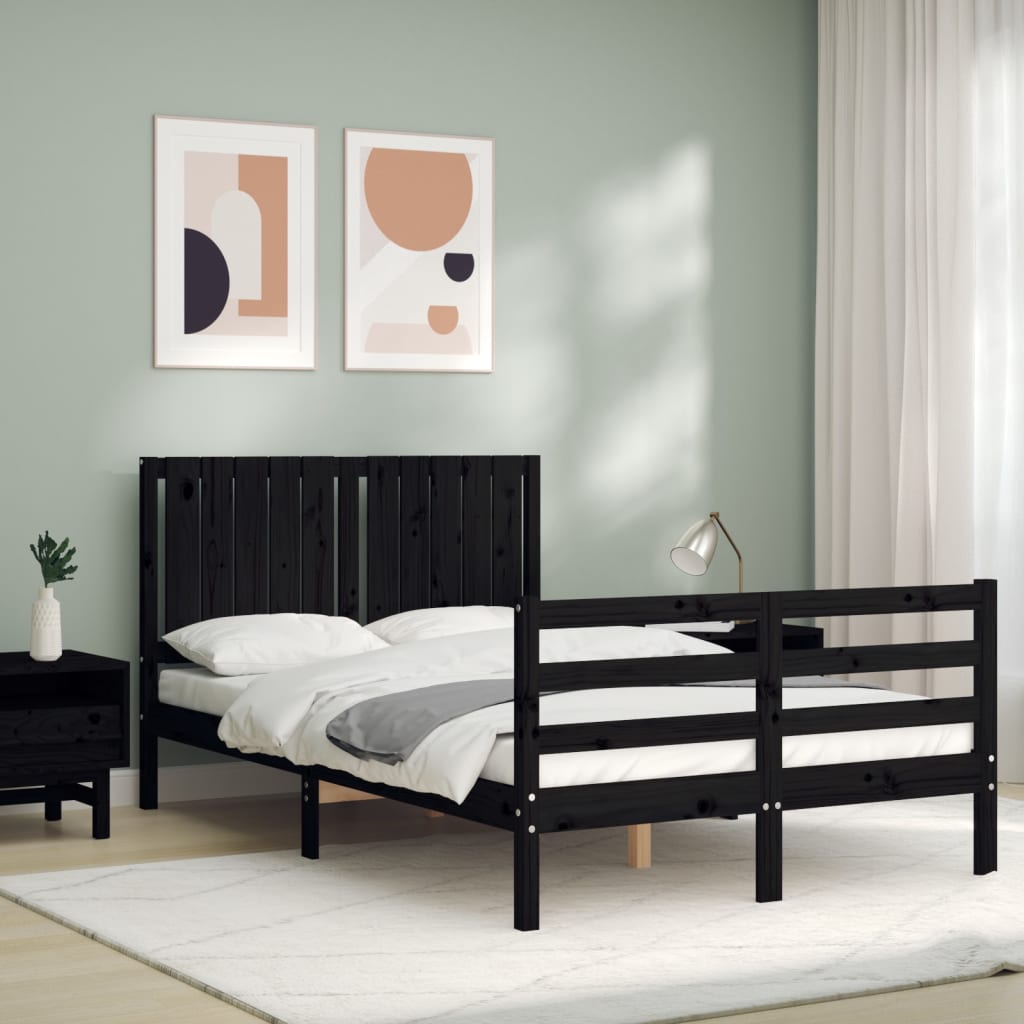 vidaXL Estrutura de cama com cabeceira 120x200cm madeira maciçao preto