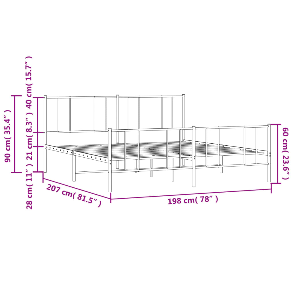 vidaXL Estrutura de cama com cabeceira e pés 193x203 cm metal preto