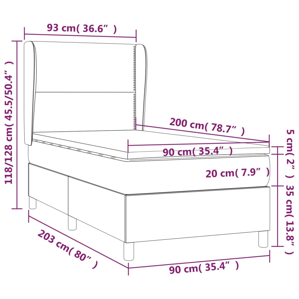 vidaXL Cama com molas/colchão 90x200 cm tecido cor crème