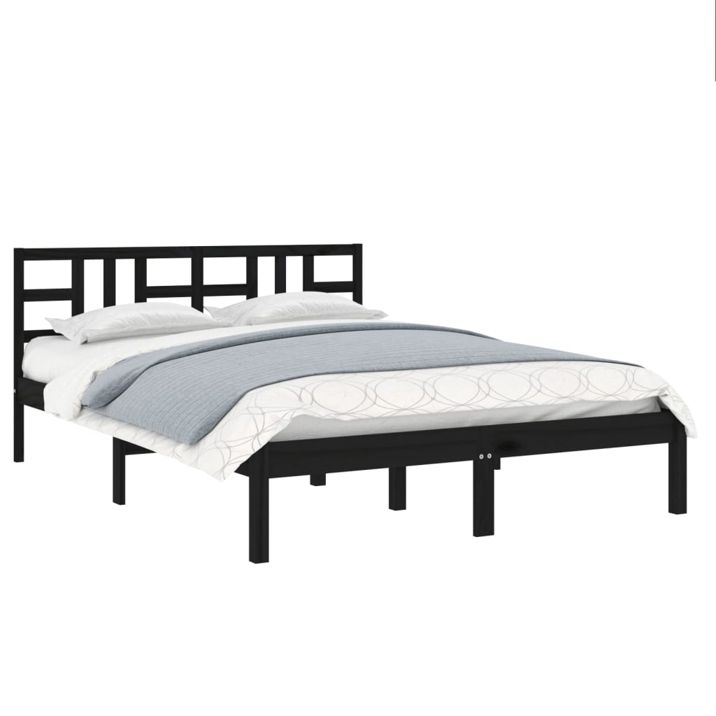 vidaXL Estrutura de cama casal 135x190 cm madeira maciça preto