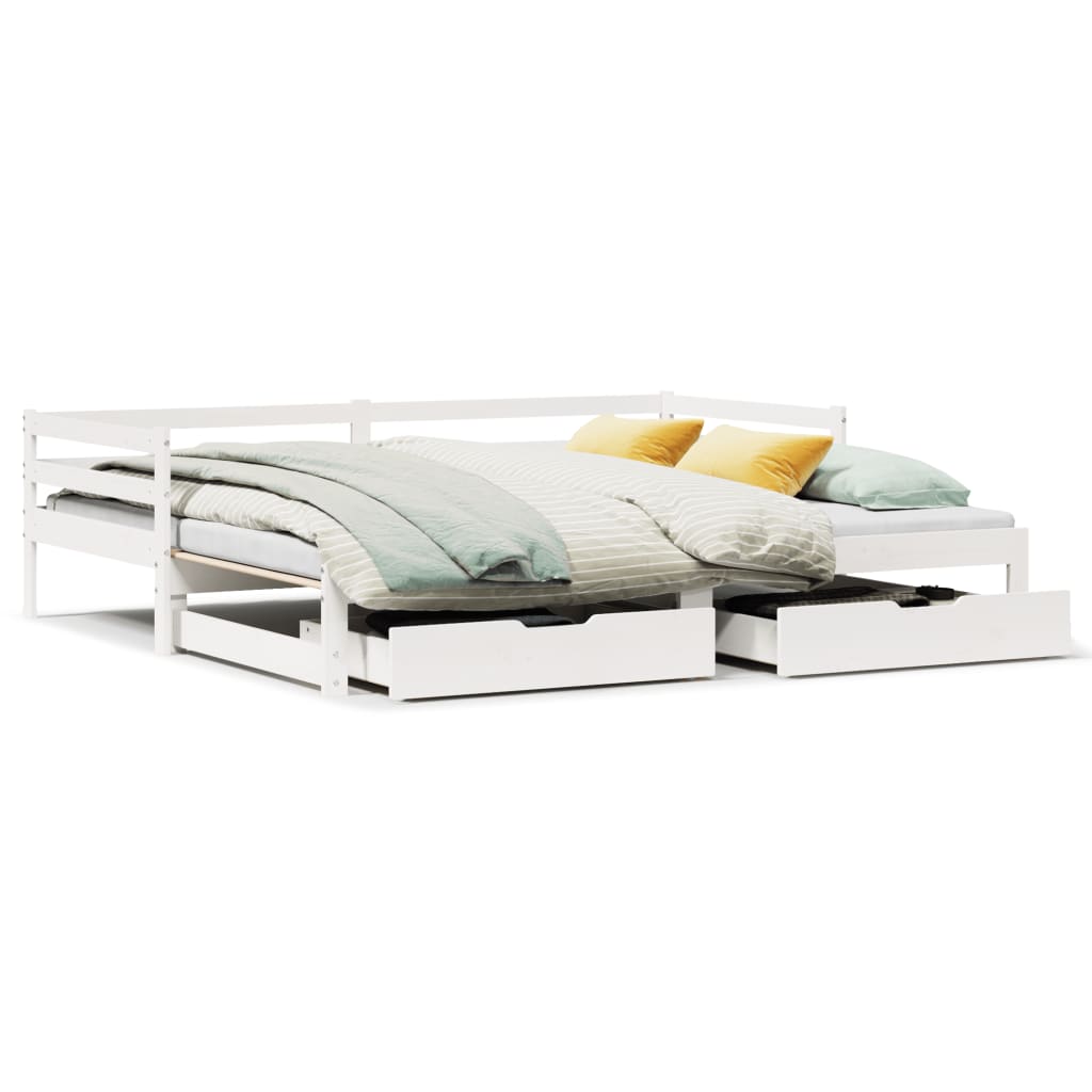 vidaXL Sofá-cama c/ gavetão e gavetas branco 90x190cm madeira de pinho