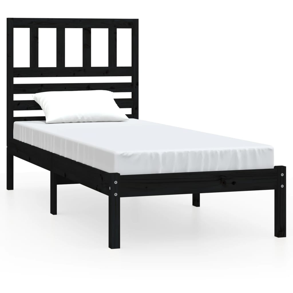 vidaXL Estrutura de cama de solteiro 90x190 cm pinho maciço preto