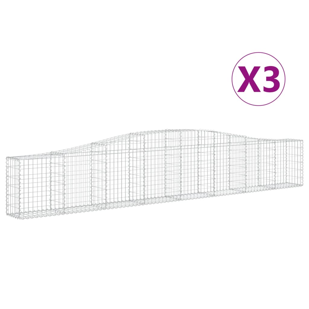 vidaXL Cestos gabião arqueados 3 pcs 400x30x60/80 cm ferro galvanizado