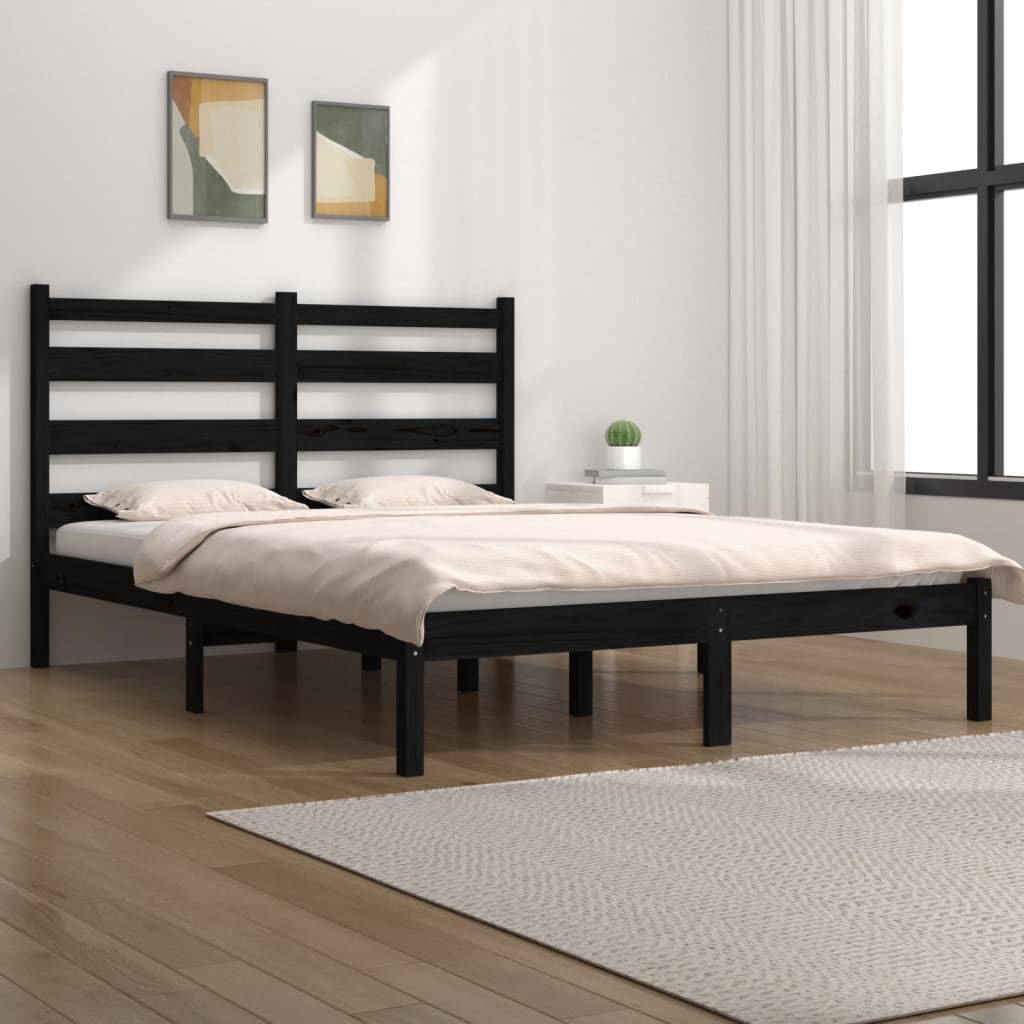 vidaXL Estrutura de cama casal 135x190 cm pinho maciço preto