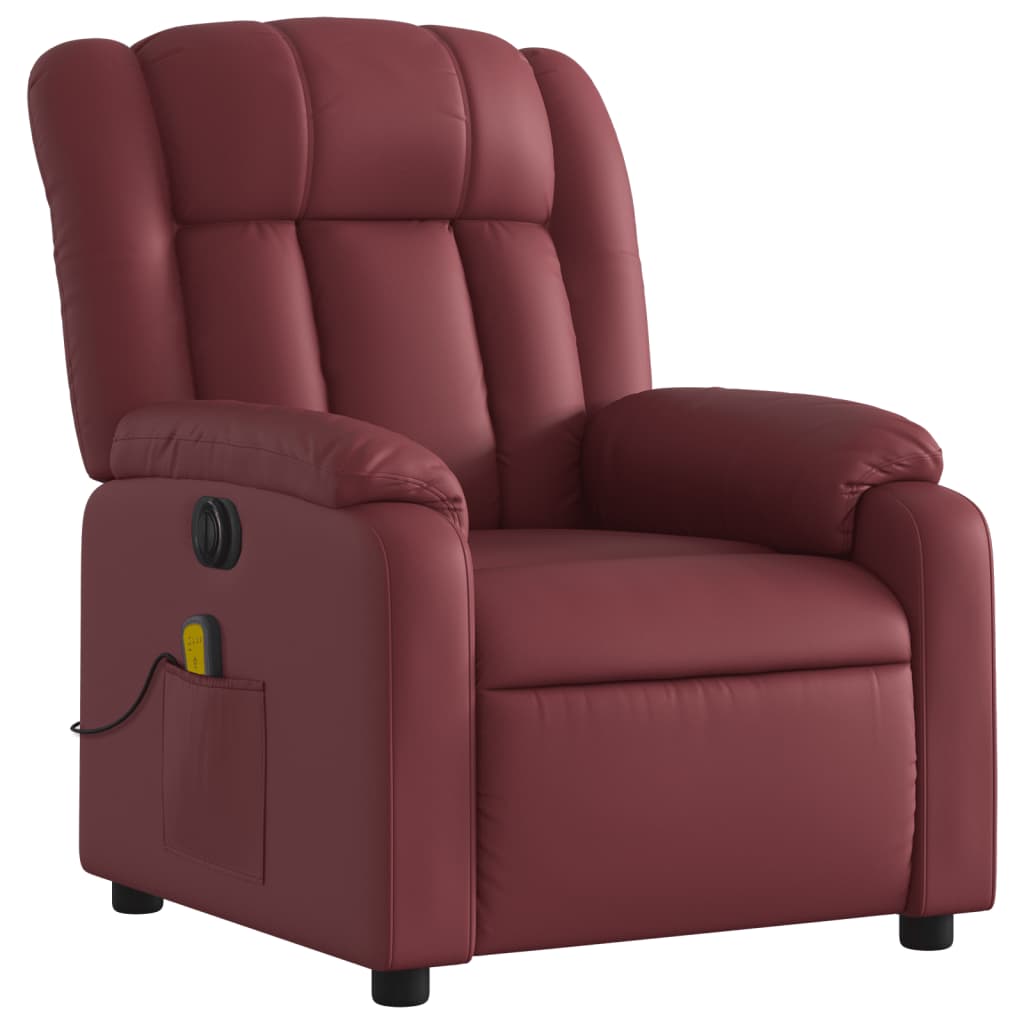 vidaXL Poltrona massagens reclin. elétrica couro artif. vermelho-tinto