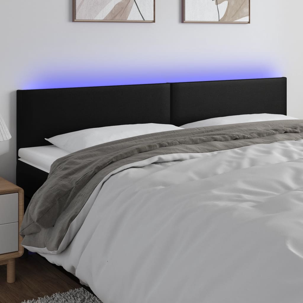 vidaXL Cabeceira de cama c/ LED couro artificial 180x5x78/88 cm preto