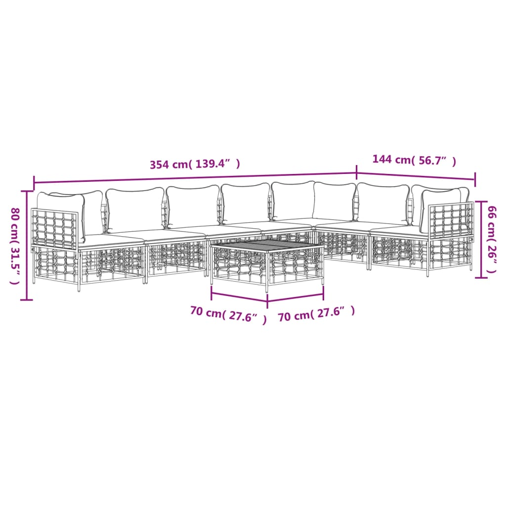 vidaXL 8 pcs conjunto lounge de jardim c/ almofadões vime PE antracite