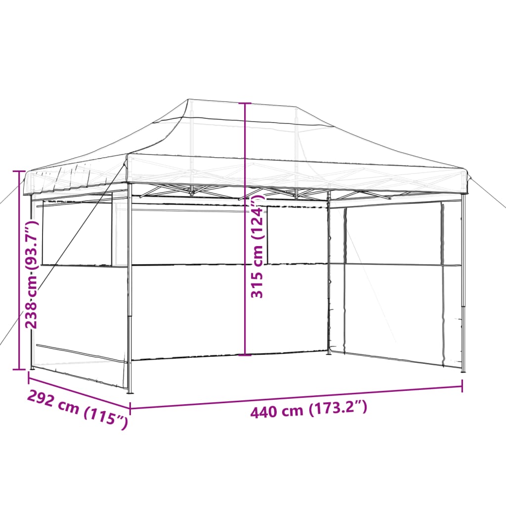 vidaXL Tenda p/ festas pop-up dobrável com 3 paredes laterais preto