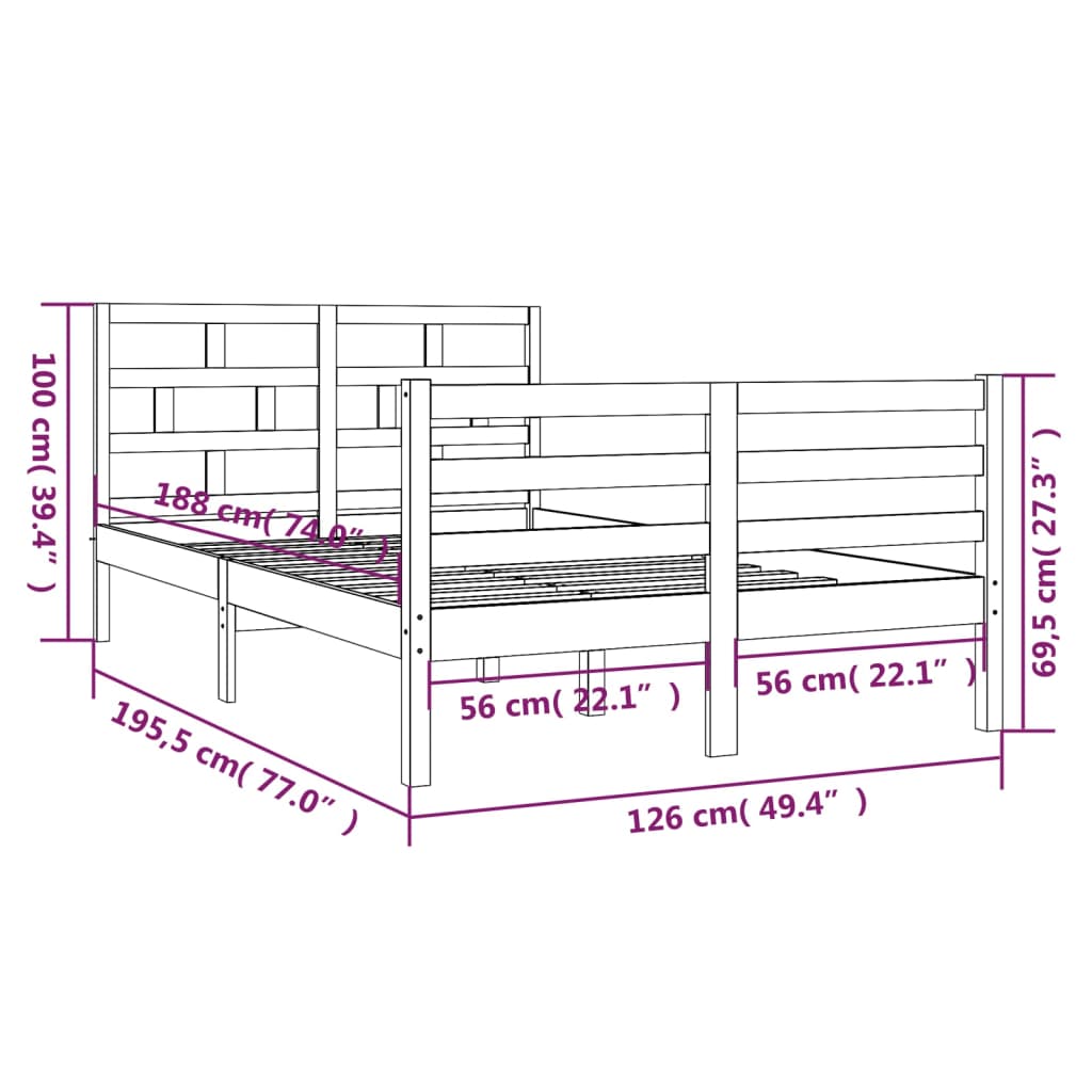 vidaXL Estrutura cama pequena casal 120x190 cm pinho maciço branco