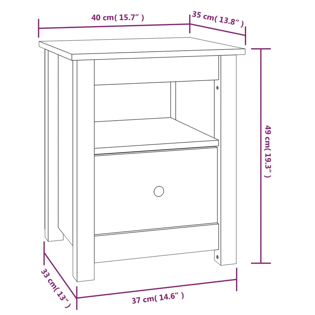 vidaXL Mesa de cabeceira 40x35x49 cm madeira de pinho maciça branco