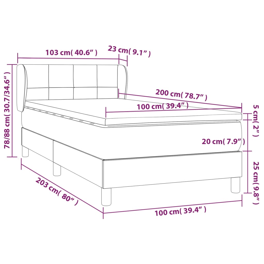 vidaXL Cama com molas/colchão 100x200 cm veludo cinza-claro