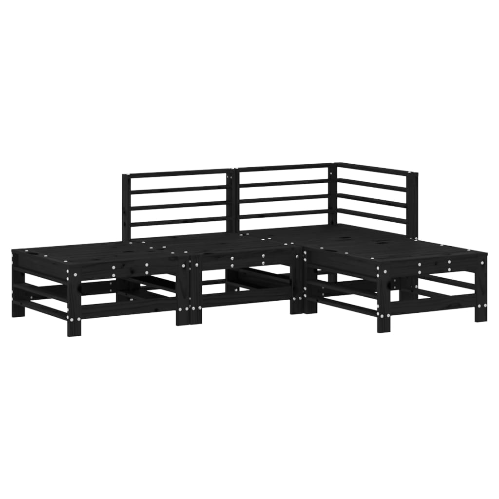 vidaXL 4 pcs conjunto lounge de jardim madeira de pinho maciça preto