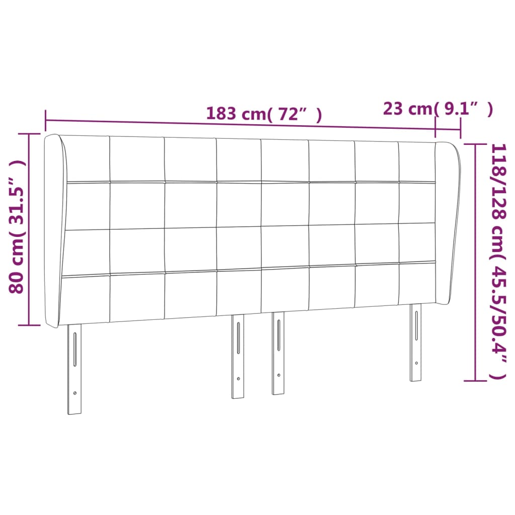 vidaXL Cabeceira cama c/ abas veludo 183x23x118/128 cm cinzento-escuro