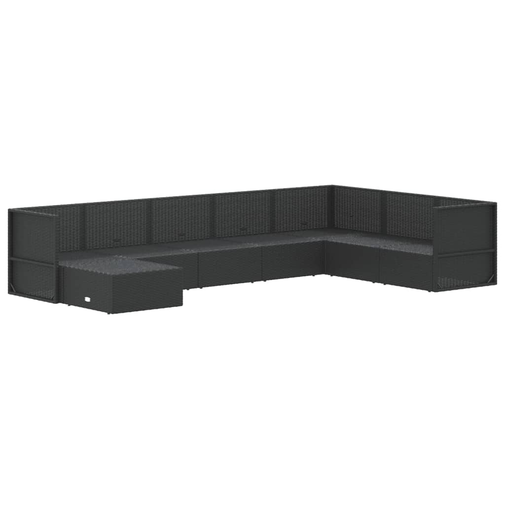 vidaXL 8 pcs conjunto lounge de jardim c/ almofadões vime PE preto