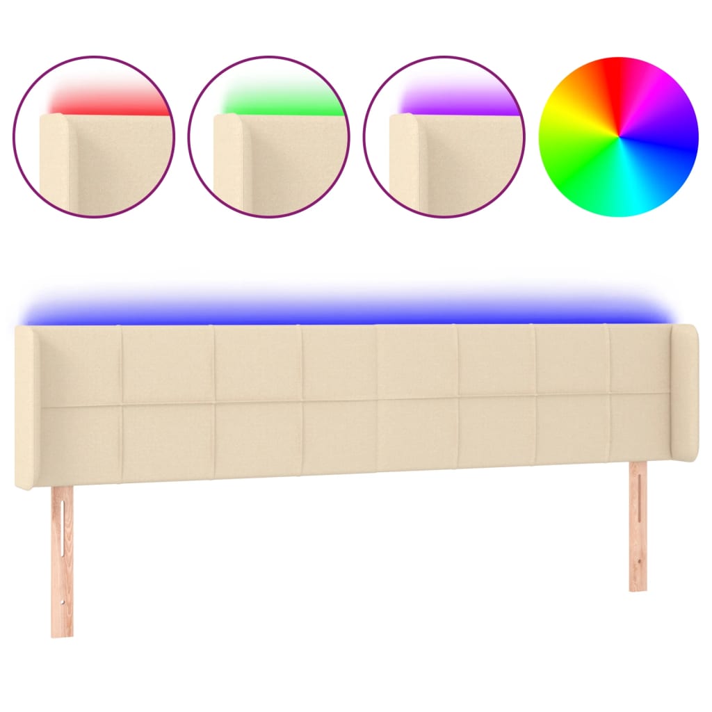 vidaXL Cabeceira de cama c/ luzes LED tecido 163x16x78/88 cm cor creme