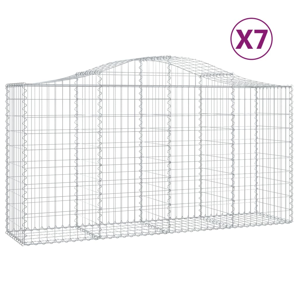 vidaXL Cestos gabião arqueados 7pcs 200x50x100/120cm ferro galvanizado