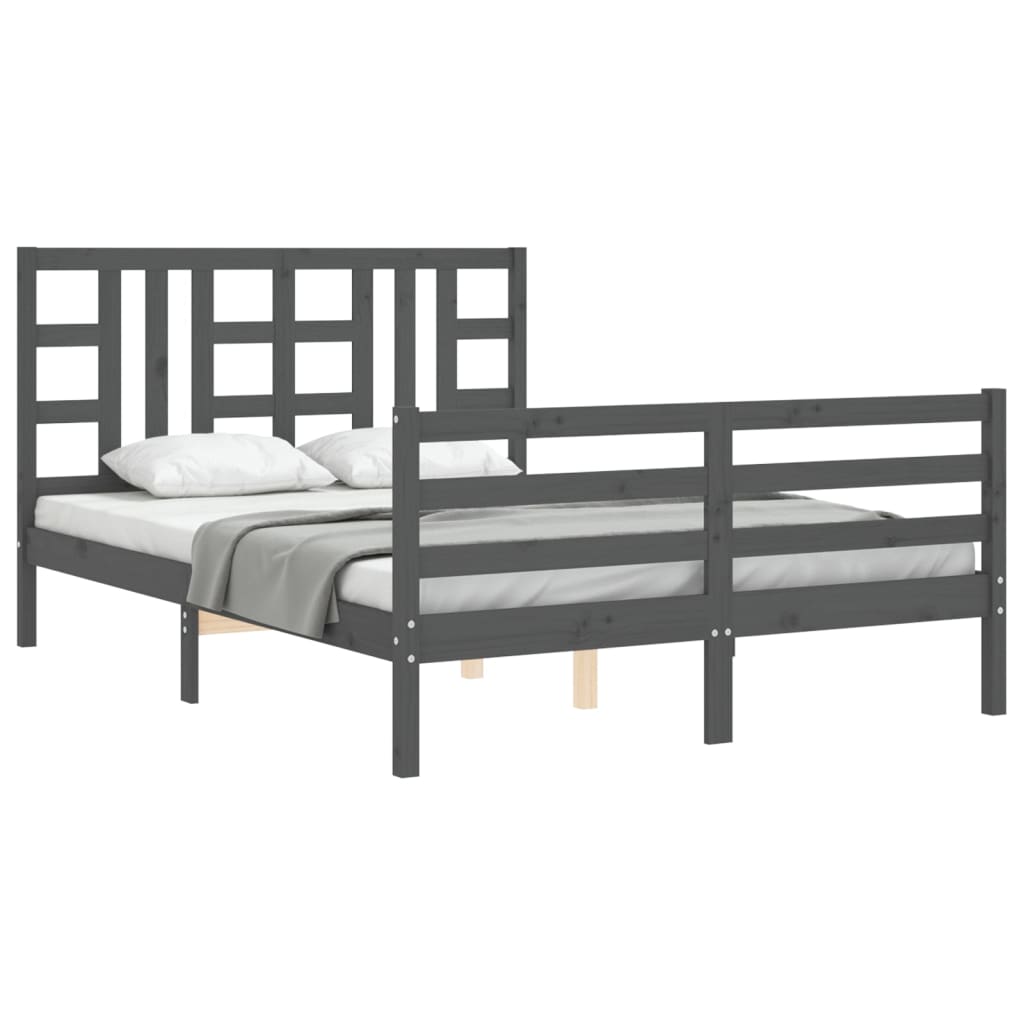 vidaXL Estrutura de cama com cabeceira 140x190 cm madeira maciça cinza