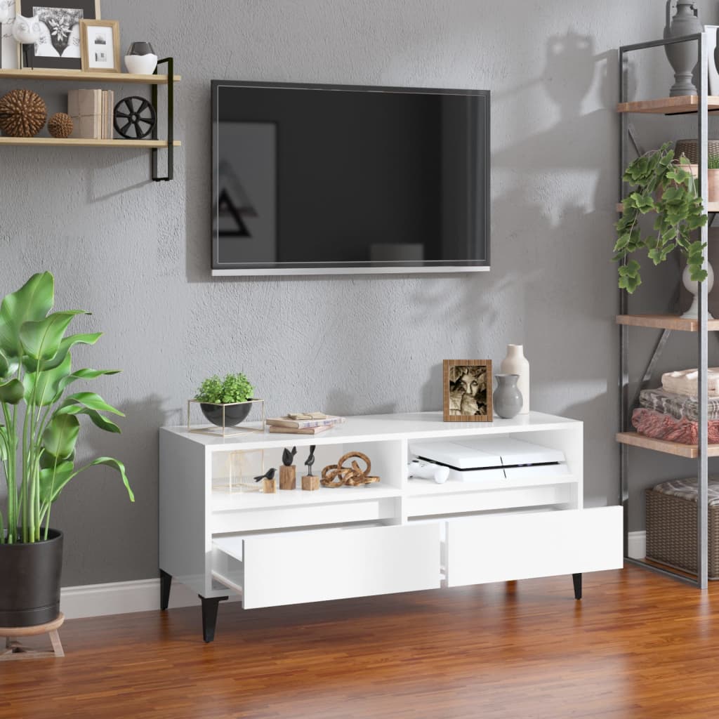 vidaXL Móvel p/ TV 100x34,5x44,5 cm derivados madeira branco brilhante