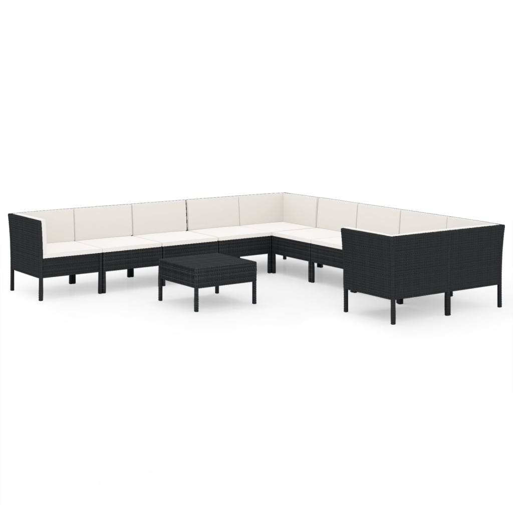 vidaXL 11 pcs conjunto lounge de jardim c/ almofadões vime PE preto