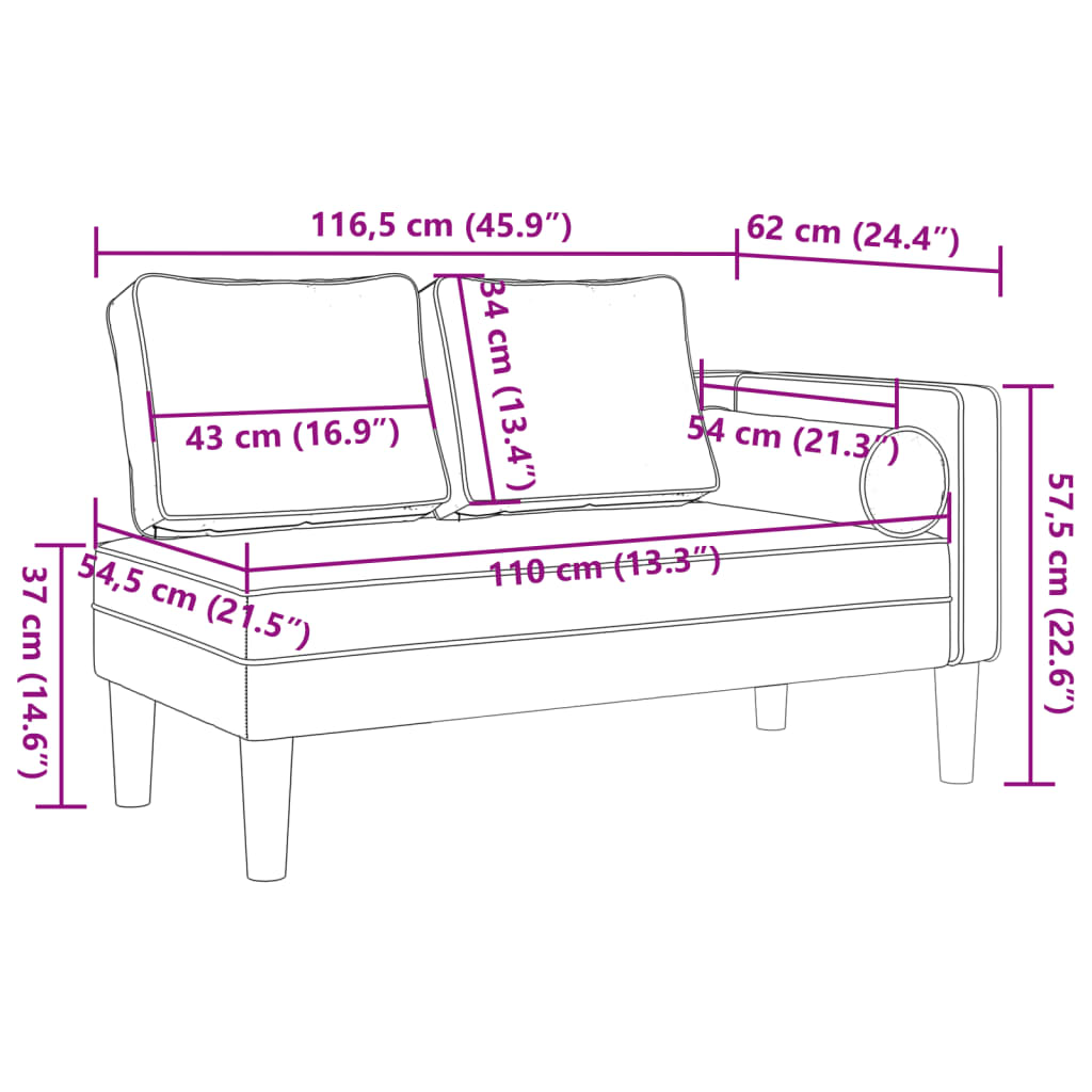 vidaXL Chaise lounge com almofadões tecido azul