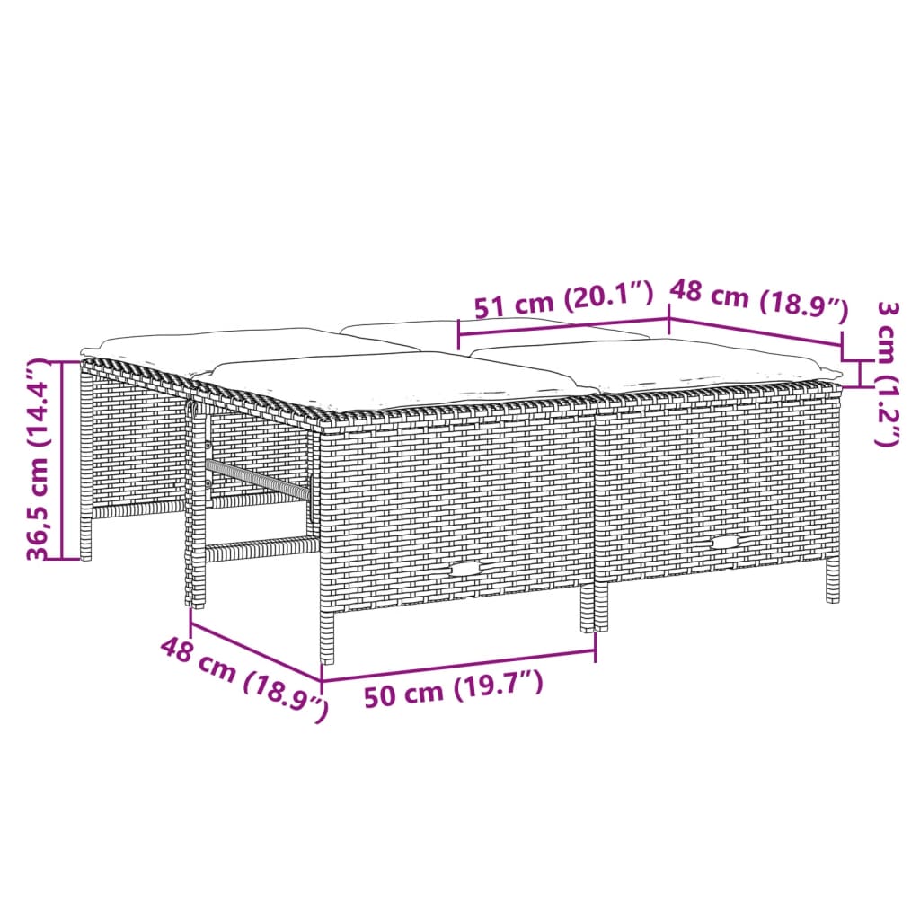 vidaXL Bancos de jardim com almofadões 4 pcs vime PE bege