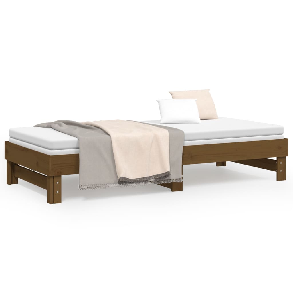 vidaXL Sofá-cama de puxar 2x(100x200) cm pinho maciço castanho-mel