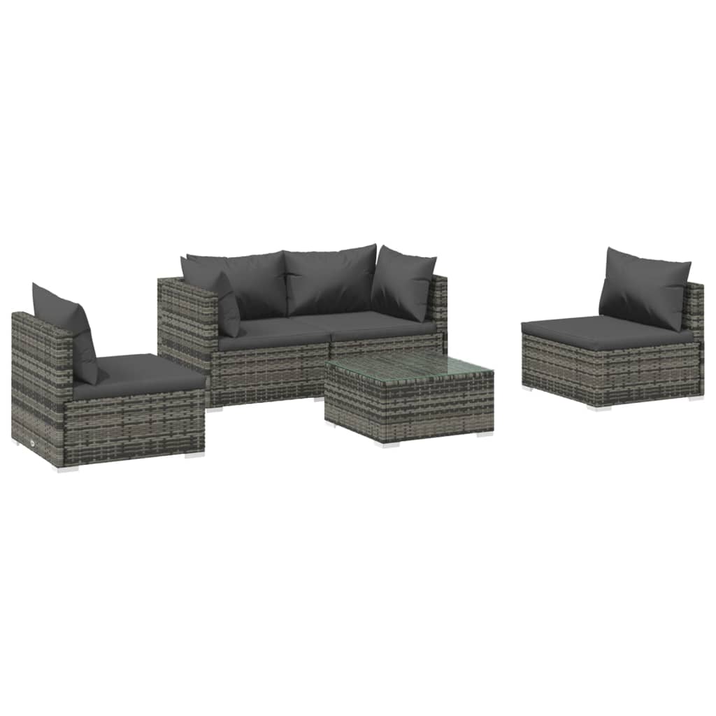 vidaXL 5 pcs conjunto lounge de jardim c/ almofadões vime PE cinzento