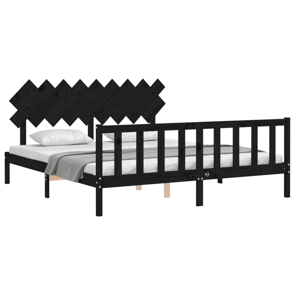 vidaXL Estrutura de cama com cabeceira 160x200 cm madeira maciça preto