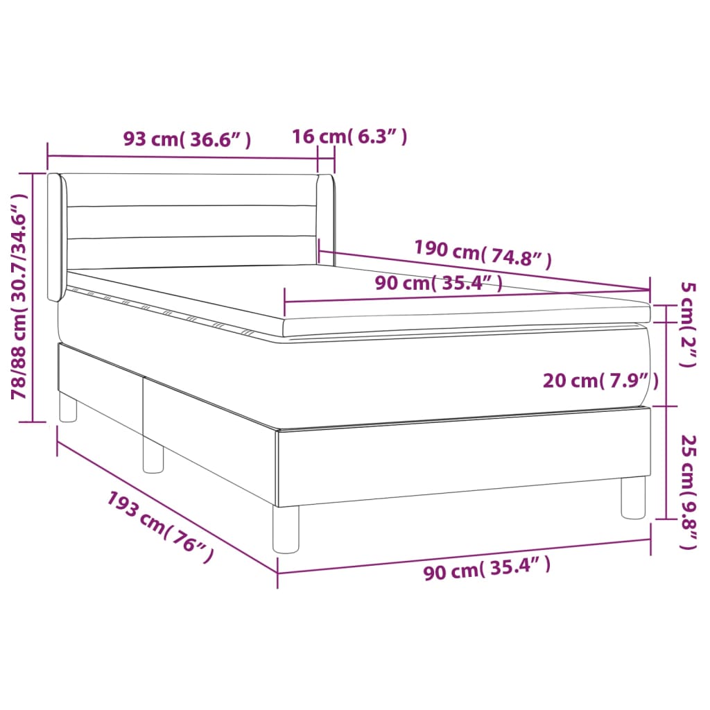 vidaXL Cama com molas/colchão 90x190 cm tecido cinzento-claro