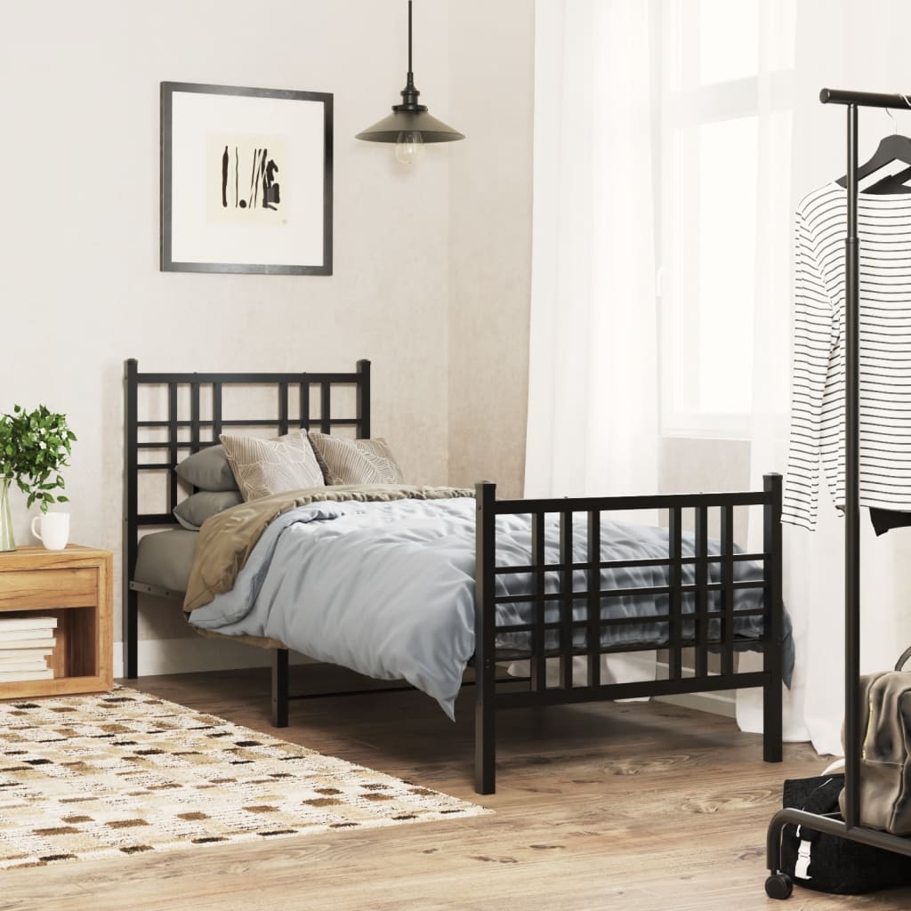 vidaXL Estrutura de cama com cabeceira e pés 75x190 cm metal preto