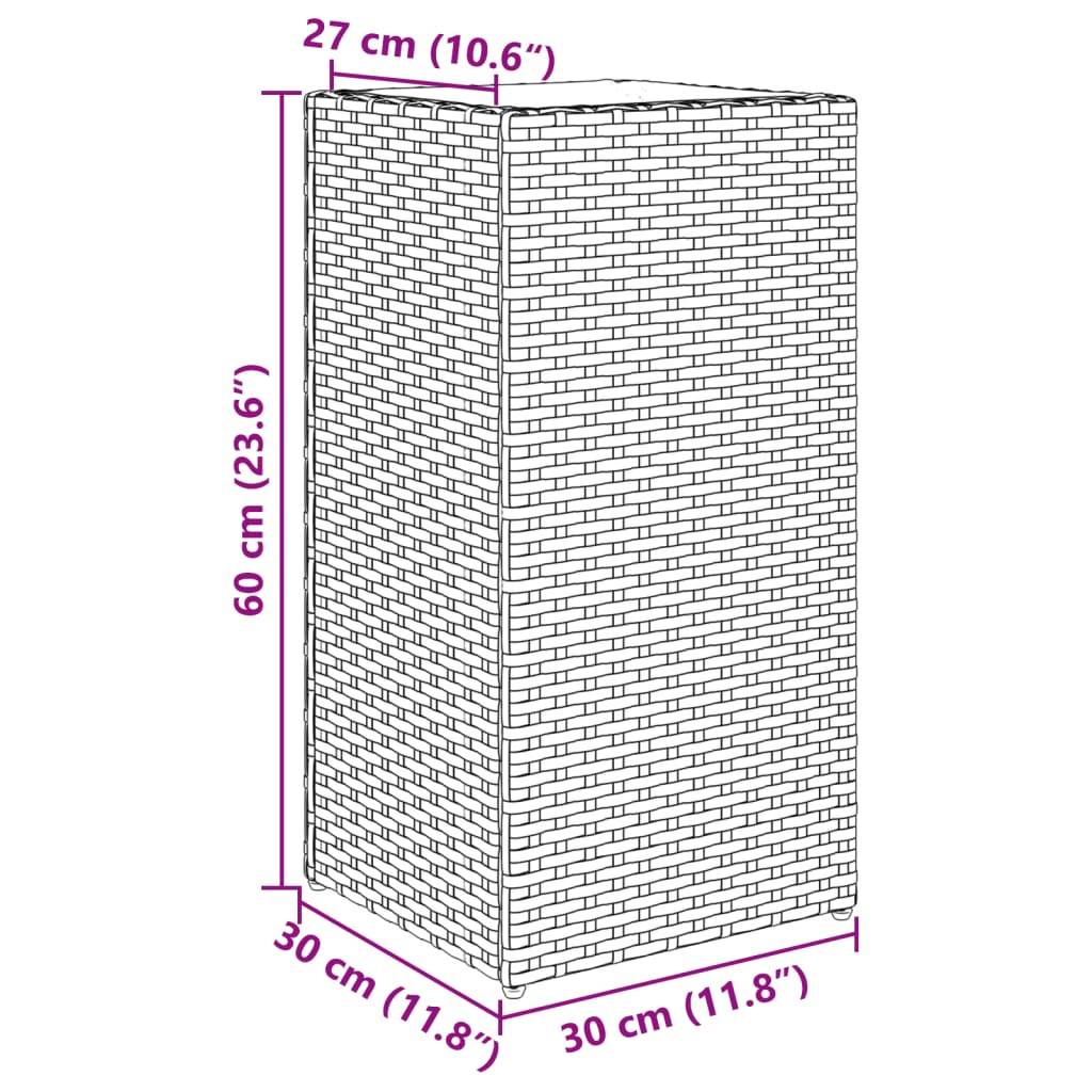 vidaXL Vaso/floreira de jardim 30x30x60 cm vime PE cinzento