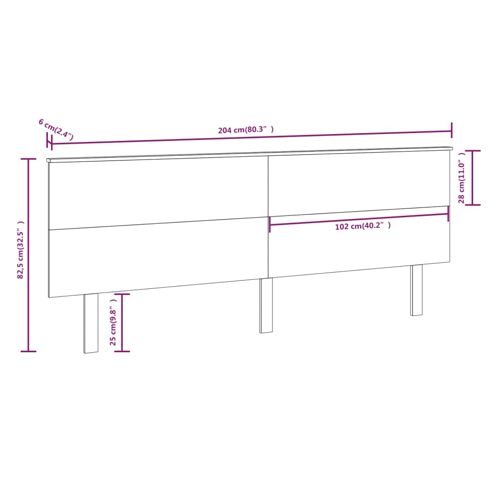 vidaXL Cabeceira de cama 204x6x82,5 cm pinho maciço castanho mel