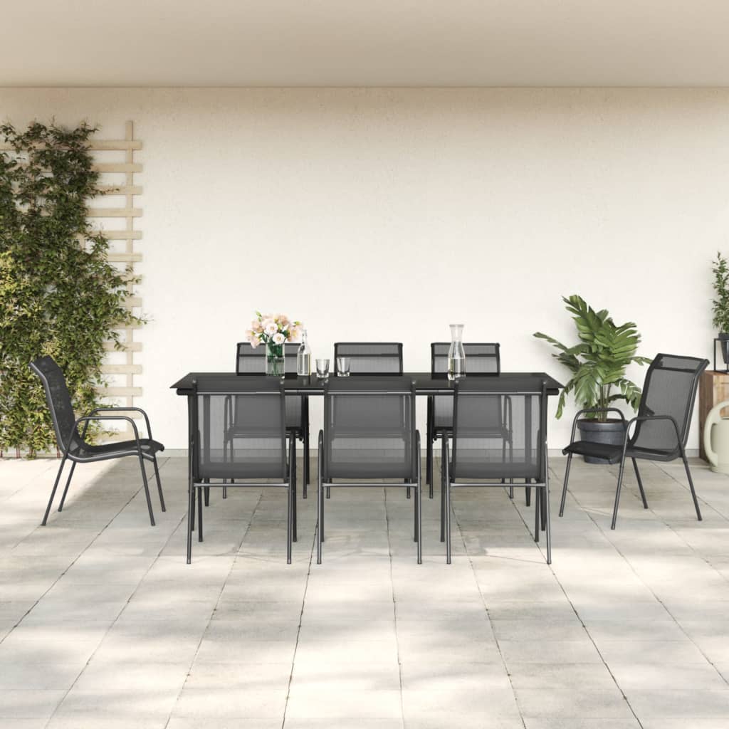 vidaXL 9 pcs conjunto de jantar para jardim aço e textilene preto