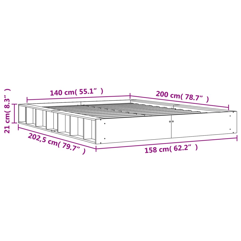 vidaXL Cama sem colchão 140x200 cm madeira pinho maciça castanho-mel