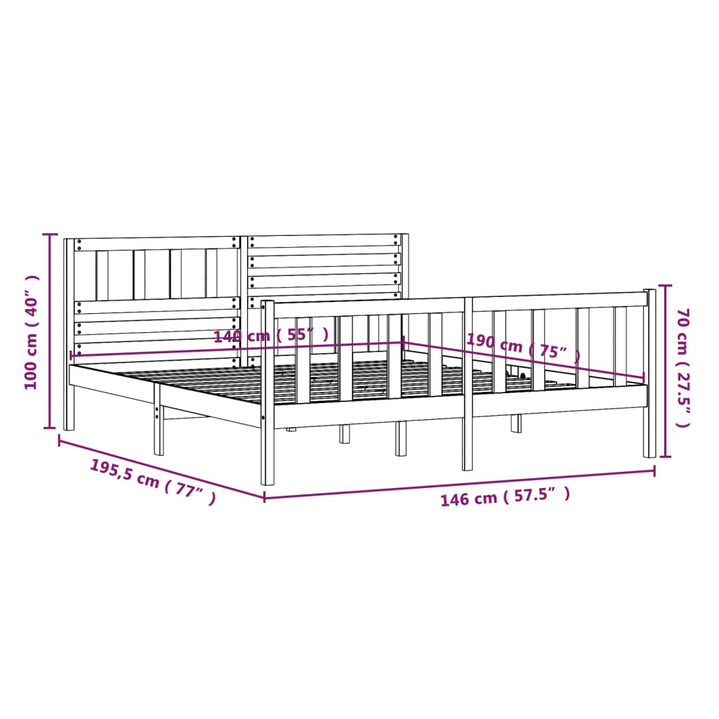 vidaXL Estrutura de cama 140x190 cm madeira maciça