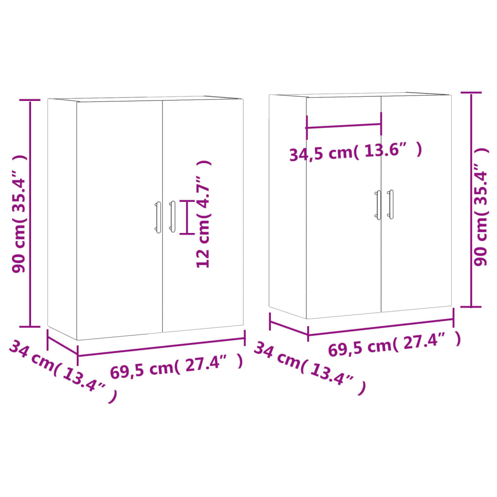 vidaXL Armários de parede 2 pcs 69,5x34x90 cm carvalho sonoma