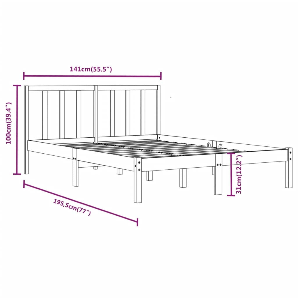 vidaXL Estrutura de cama casal 135x190 cm pinho maciço preto