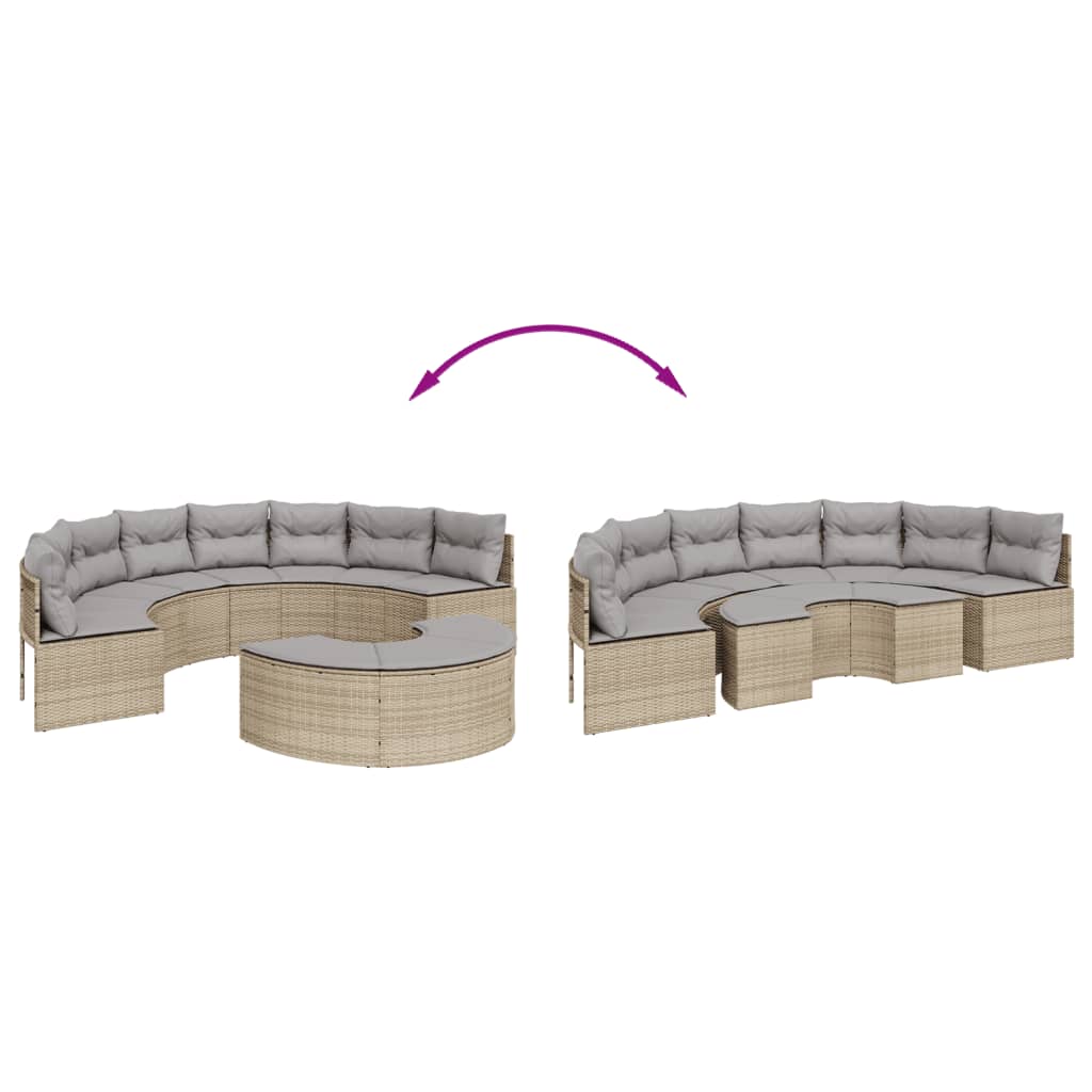 vidaXL 2 pcs conjunto de sofás de jardim semicircular vime PE bege