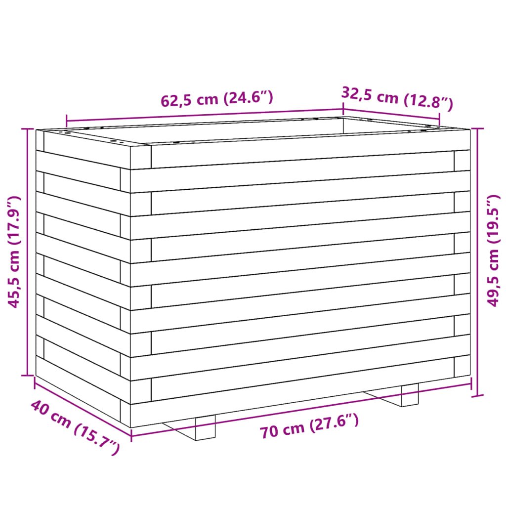 vidaXL Vaso/floreira de jardim 70x40x49,5 cm madeira de pinho maciça