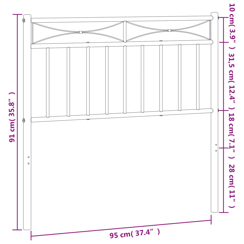 vidaXL Cabeceira de cama 90 cm metal preto