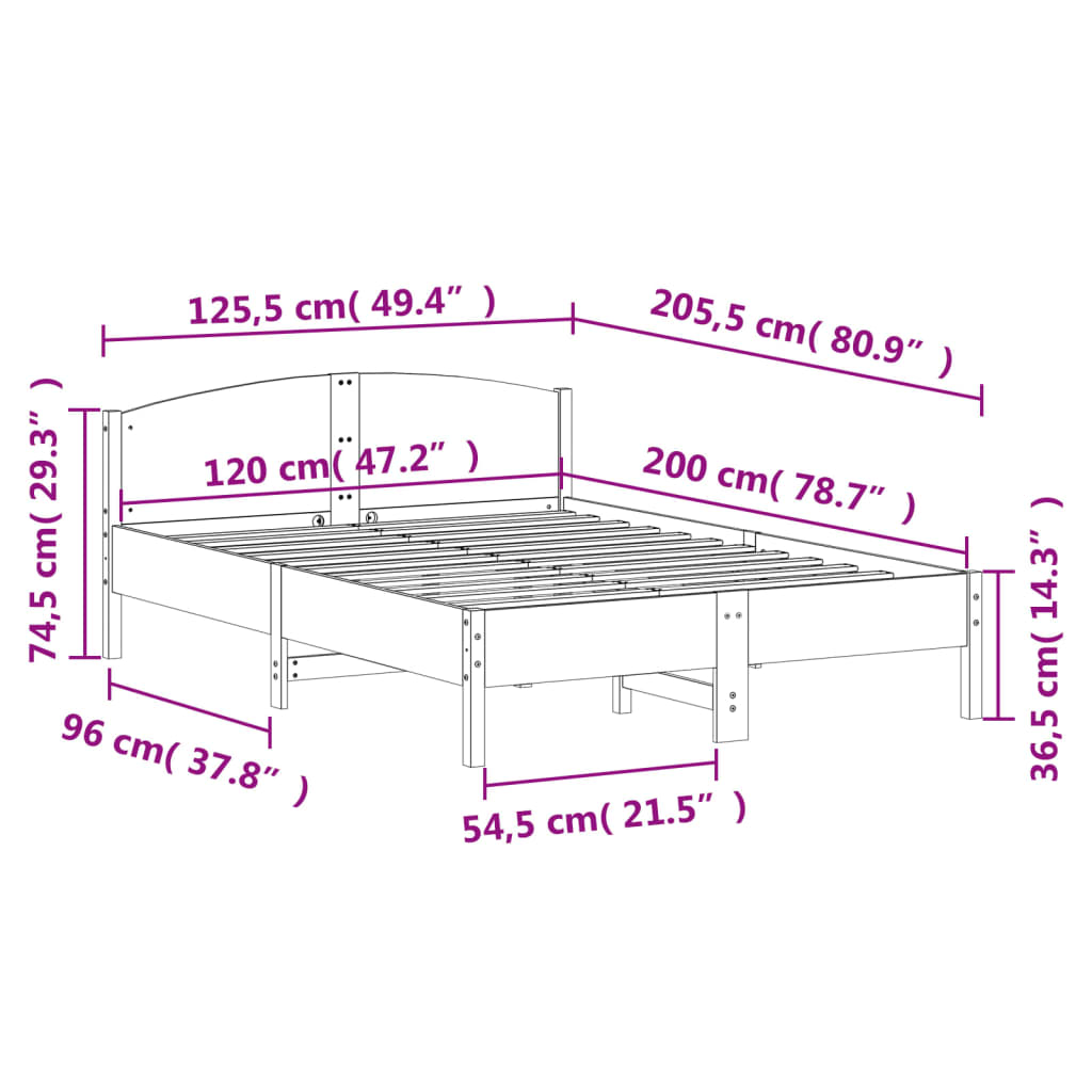 vidaXL Cama sem colchão 120x200 cm madeira de pinho maciça branco