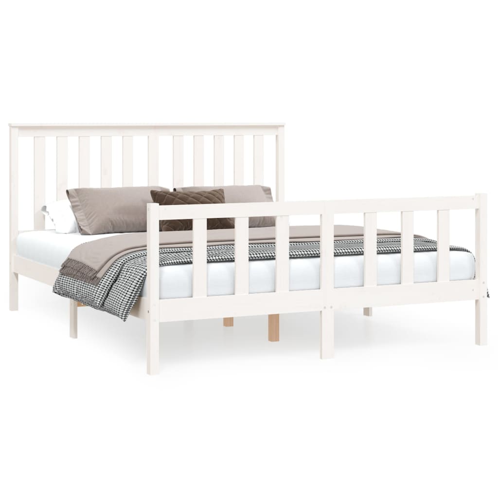 vidaXL Estrutura cama king c/ cabeceira 150x200 cm pinho maciço branco