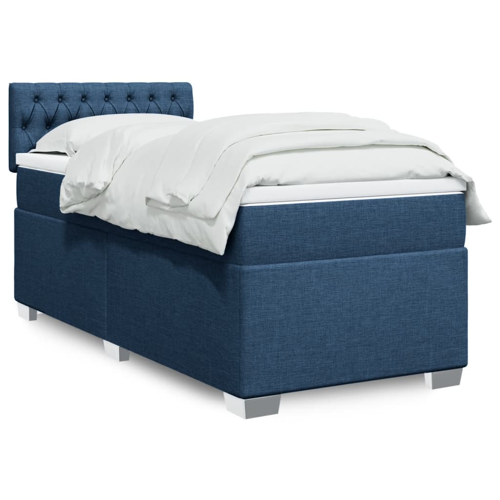 vidaXL Cama com molas/colchão 90x190 cm tecido azul