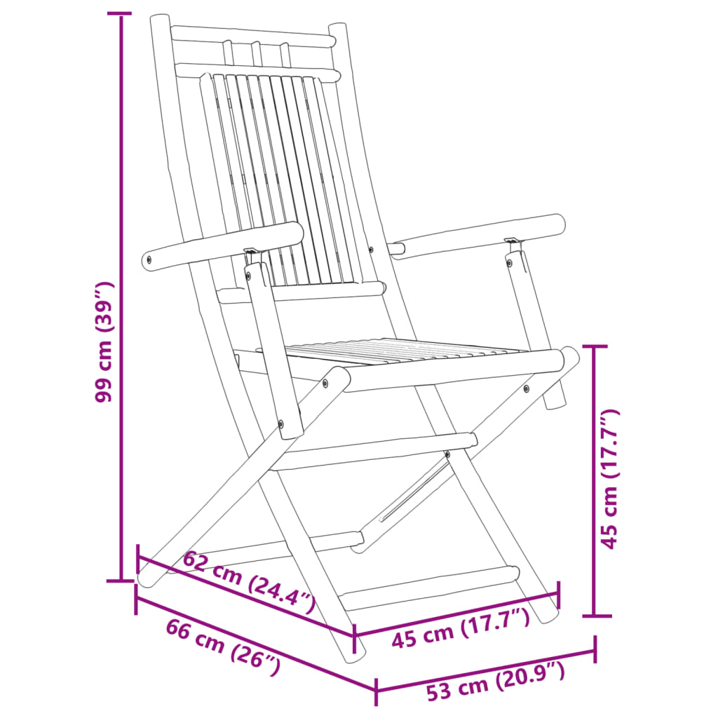 vidaXL Cadeiras de jardim dobráveis 6 pcs 53x66x99 cm bambu