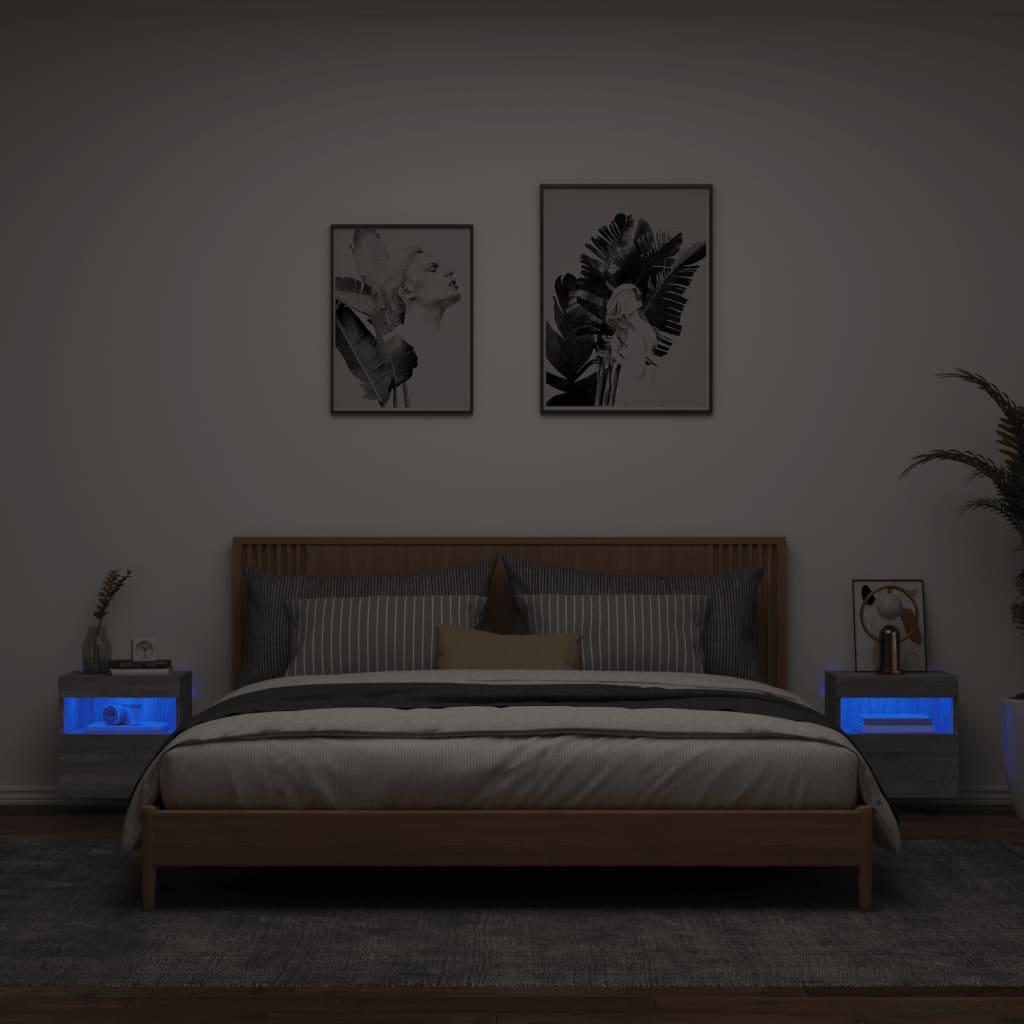 vidaXL Móveis de parede para TV com luzes LED 2 pcs cinzento sonoma
