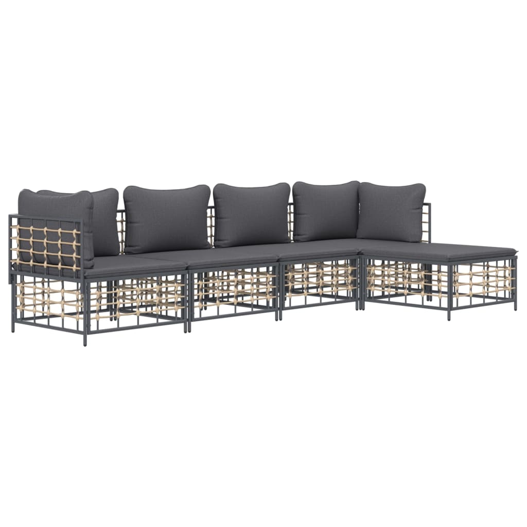 vidaXL 5 pcs conjunto lounge de jardim c/ almofadões vime PE antracite